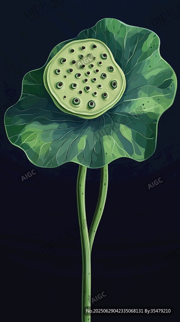 手繪蓮蓬與荷葉插畫