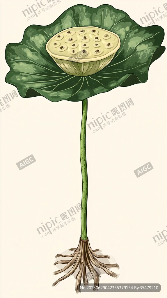 手繪蓮蓬圖 根莖葉清晰可見