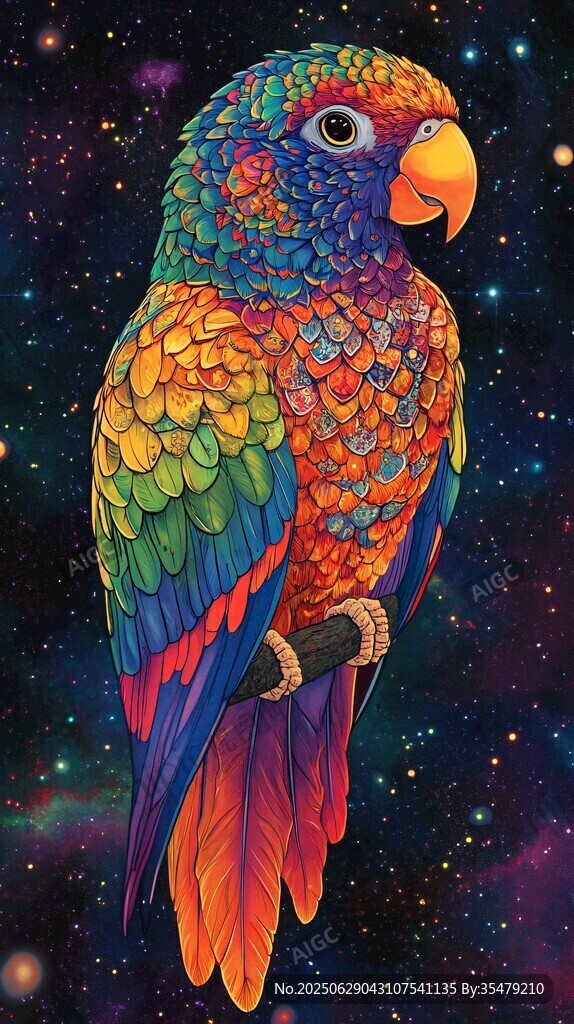 夢幻多彩鸚鵡于星空棲息