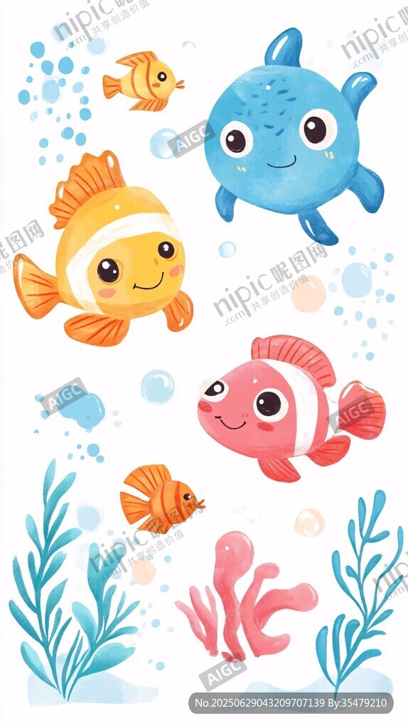 可愛海底小魚插畫