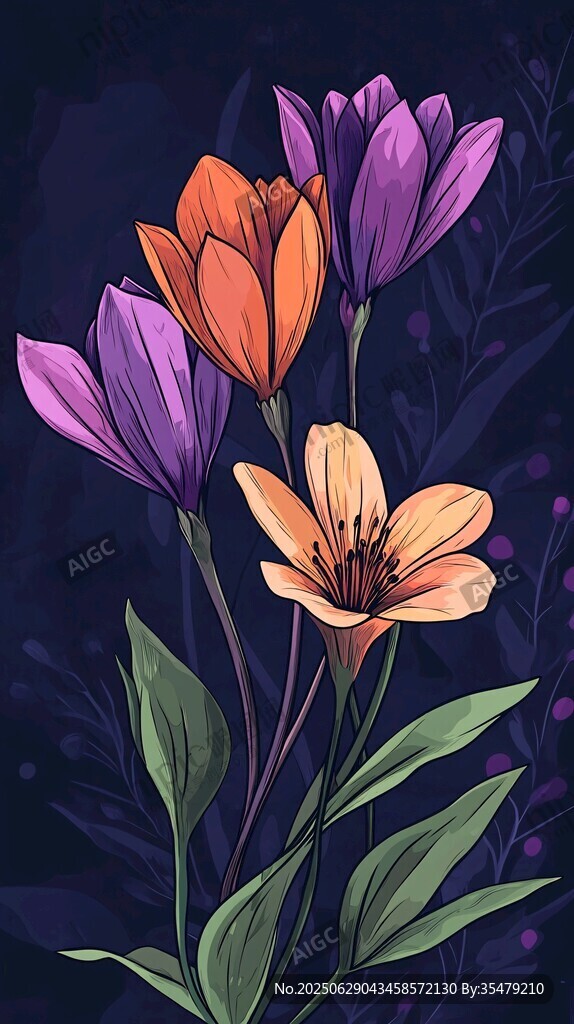 絢麗多彩花卉插畫