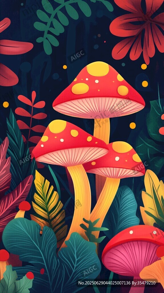 夢(mèng)幻森林中的彩色蘑菇