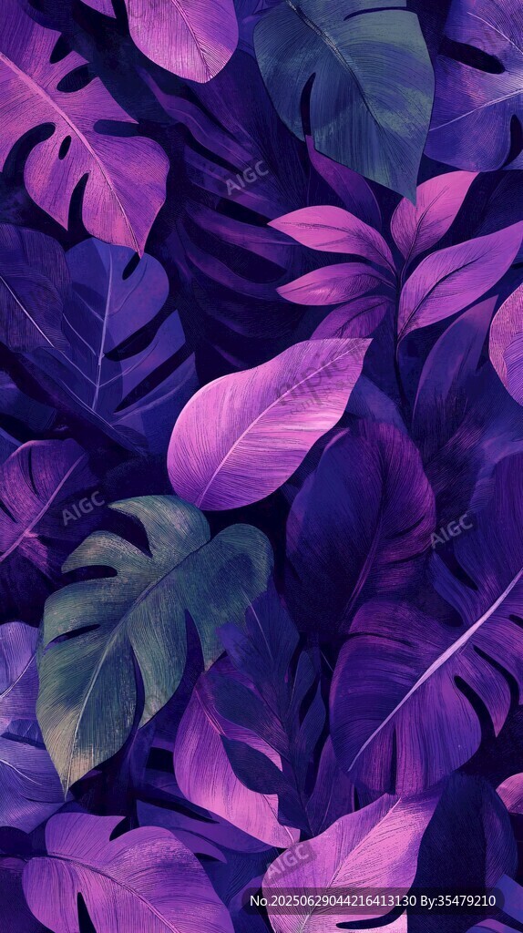紫色熱帶葉片無(wú)縫圖案