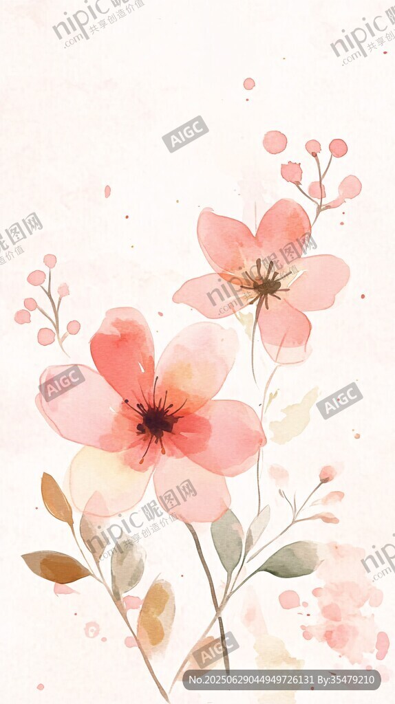 粉色水彩花卉清新插畫