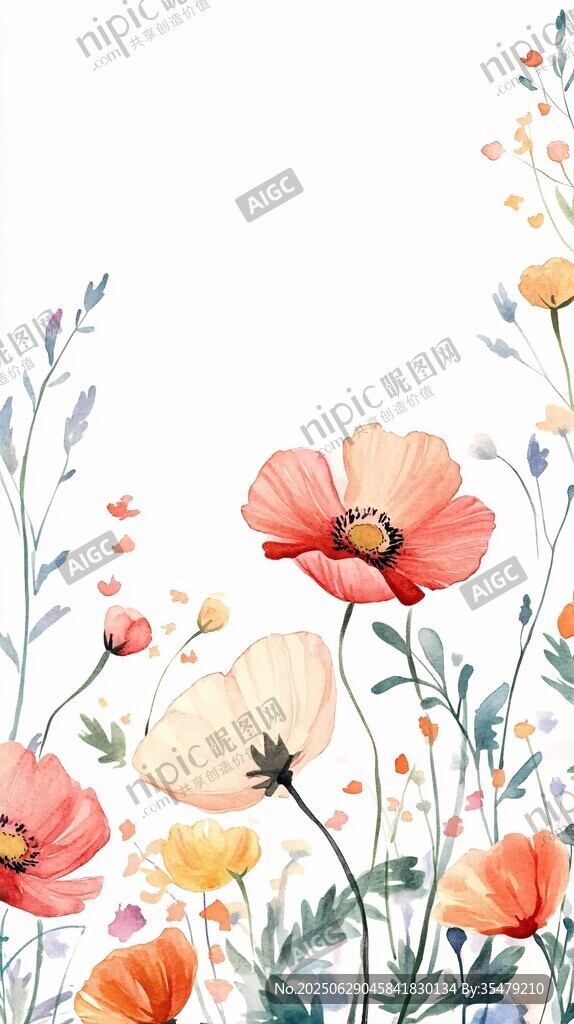 水彩花卉邊框插畫