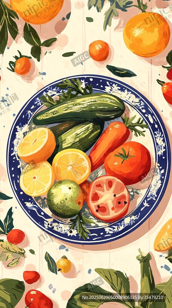 盤中繽紛果蔬插畫(huà)欣賞