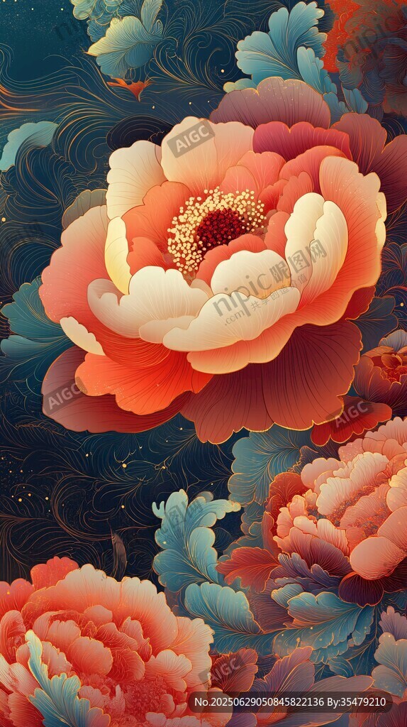 國(guó)色牡丹夢(mèng)幻中式花卉圖