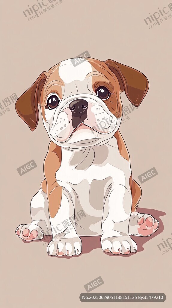 可愛斗牛犬萌趣插畫