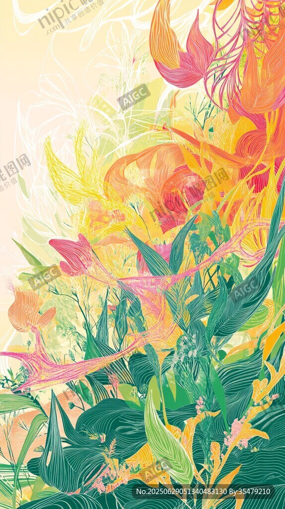 夢幻絢爛花卉植物插畫