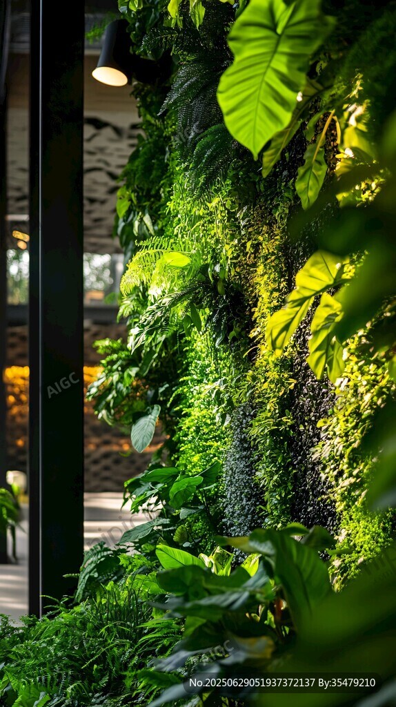 室內(nèi)綠意盎然的垂直綠植墻