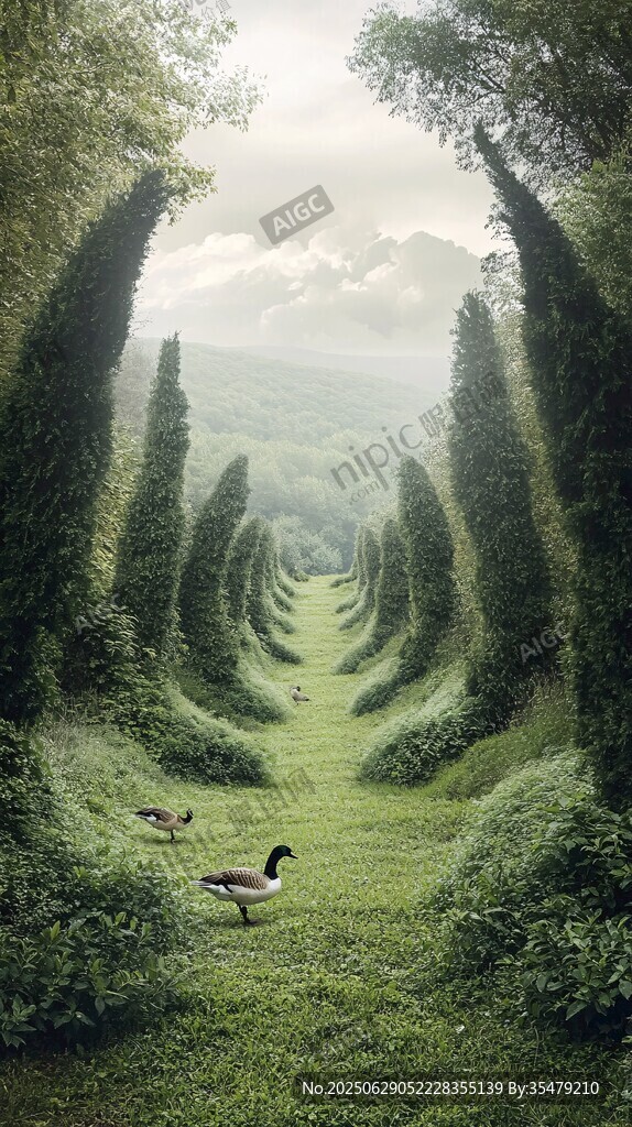 幽徑鵝影 夢(mèng)幻綠意園林景