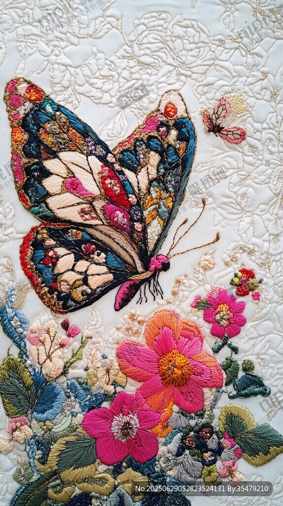 刺繡蝴蝶與花卉精美圖案