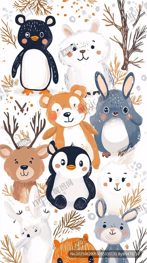 可愛森林動物插畫圖案