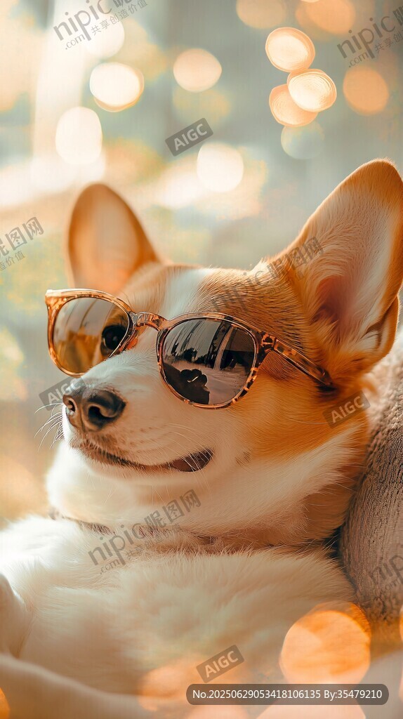 戴墨鏡的愜意柯基犬