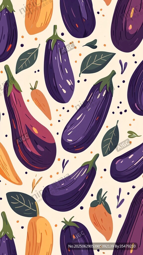 繽紛茄子插畫圖案設計