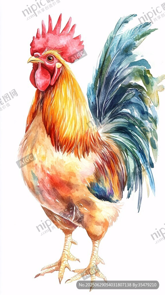 水彩公雞插畫(huà)