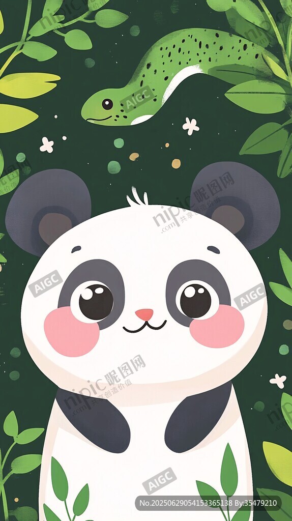 可愛(ài)熊貓與綠植中的蛇