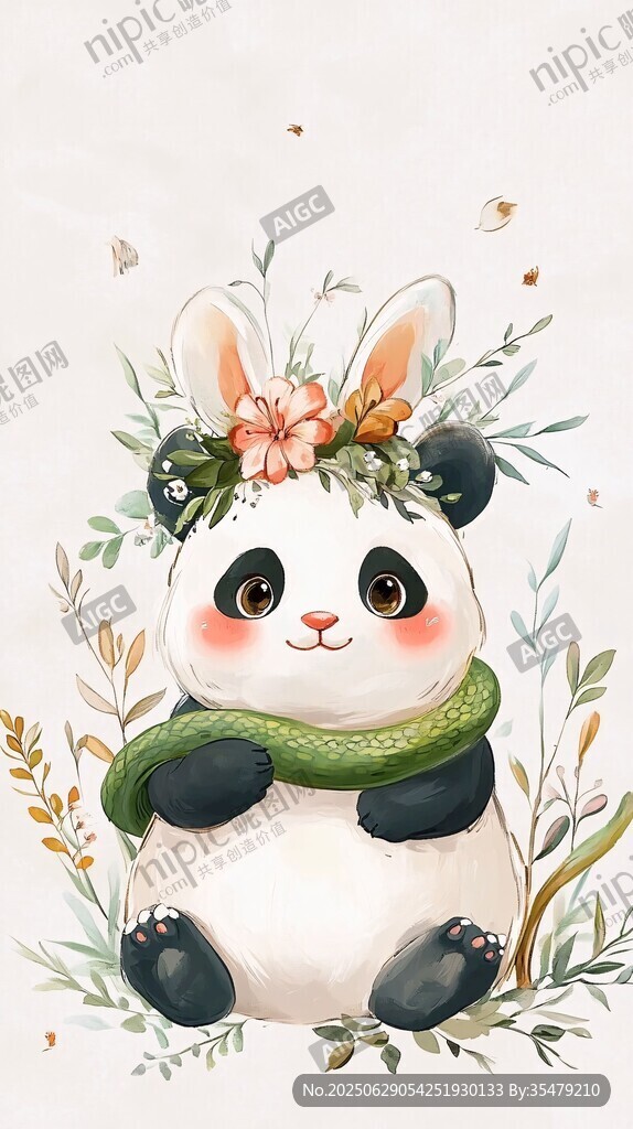 花環熊貓兔 可愛治愈風