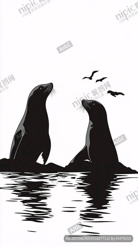 海獅與飛鳥的靜謐畫面