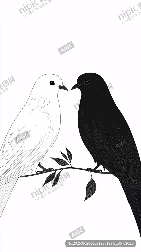 黑白雙鳥棲于枝間