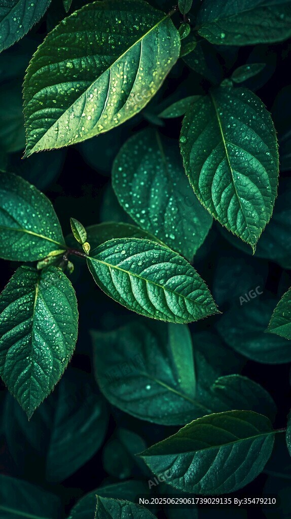 翠綠葉片上的晶瑩水珠