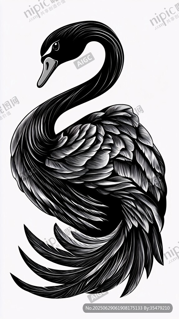 黑天鵝插畫 線條優(yōu)美靈動