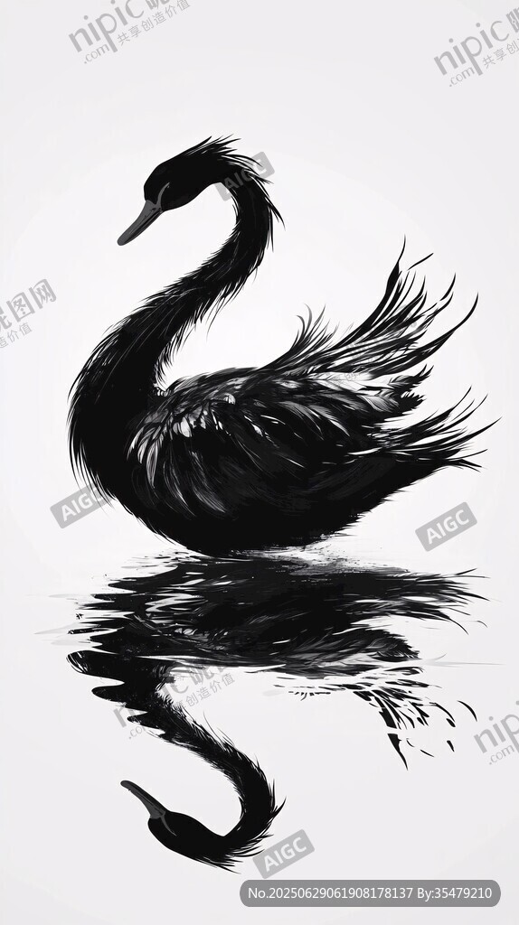 水墨黑天鵝 水中優(yōu)雅倒影