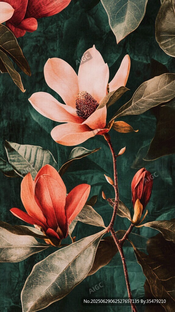 復(fù)古風(fēng)玉蘭花植物插畫