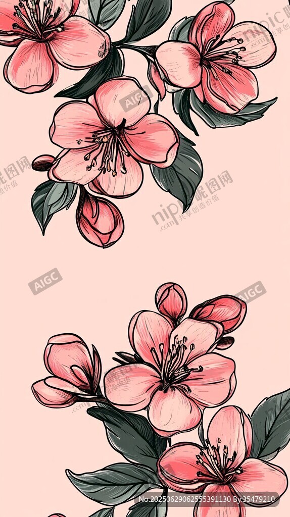 粉色花卉插畫 清新唯美