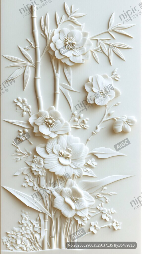 立體花卉竹枝浮雕藝術作品
