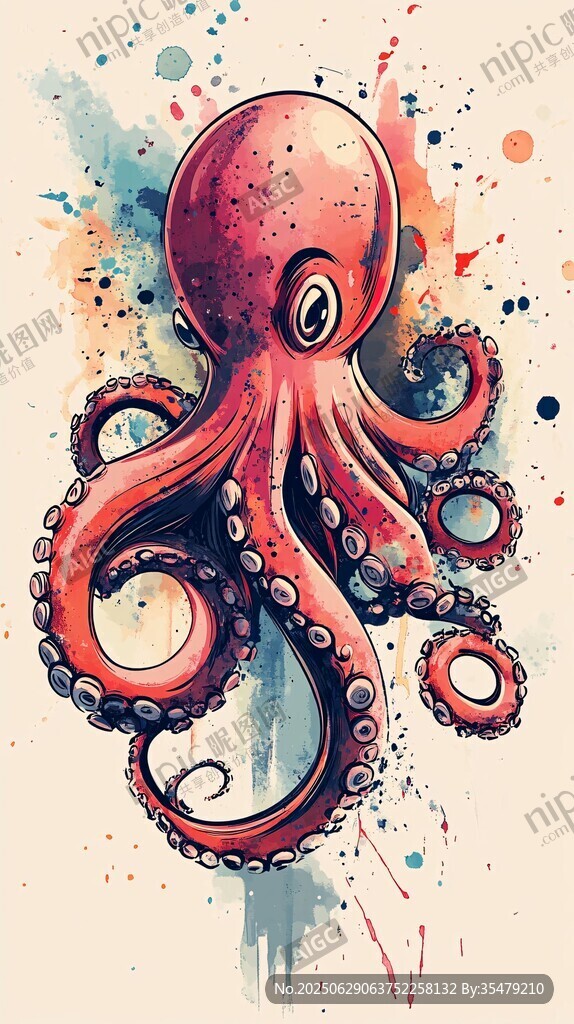 水彩風(fēng)格可愛章魚插畫