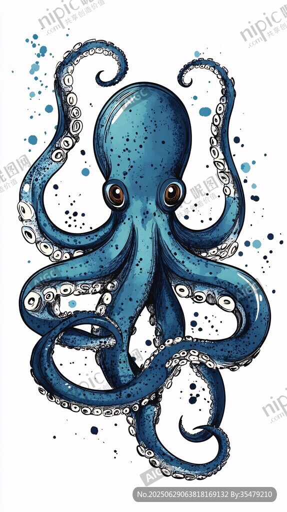 藍色章魚插畫 動感筆觸