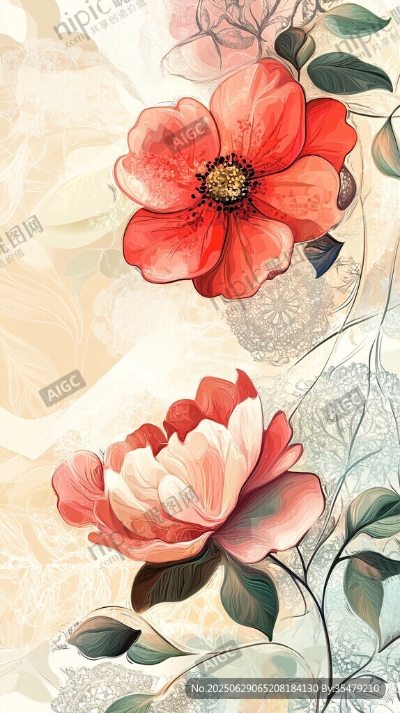 夢幻花卉插畫