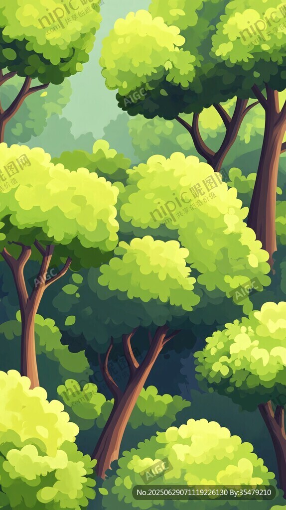 夏日茂密森林插畫景觀