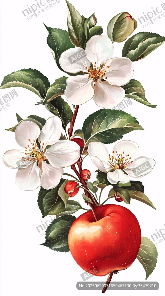 蘋果花枝插畫 清新自然美