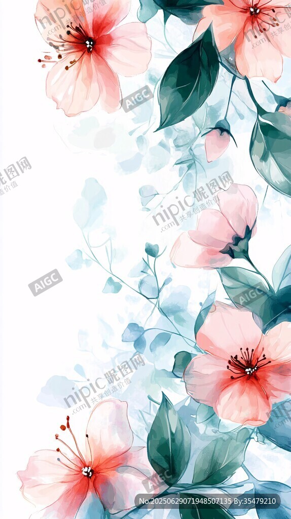 粉色花卉水彩畫背景圖