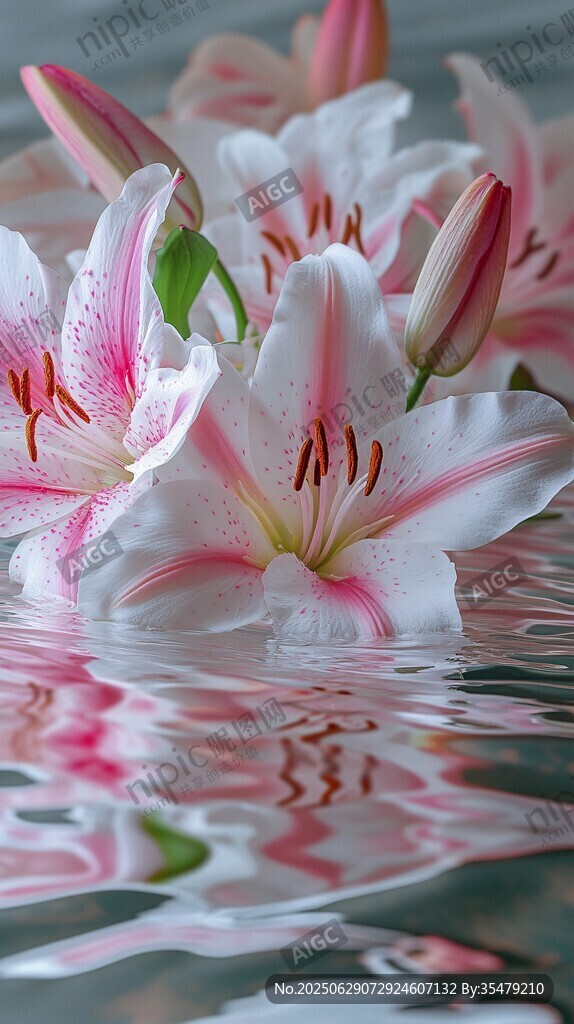 水中綻放的美麗百合花