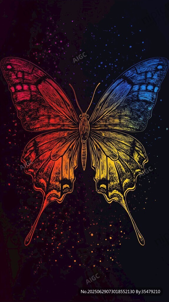 夢幻多彩蝴蝶插畫