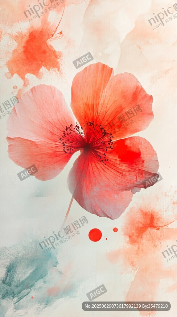 水彩繪就的嬌艷紅色花朵