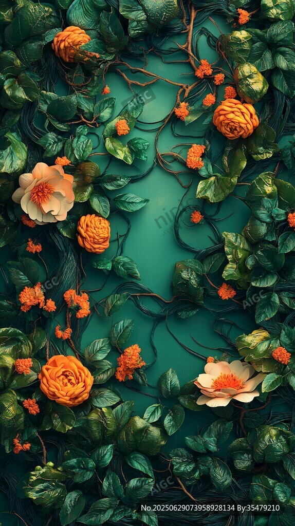 綠底繁花 絢爛植物裝飾圖景