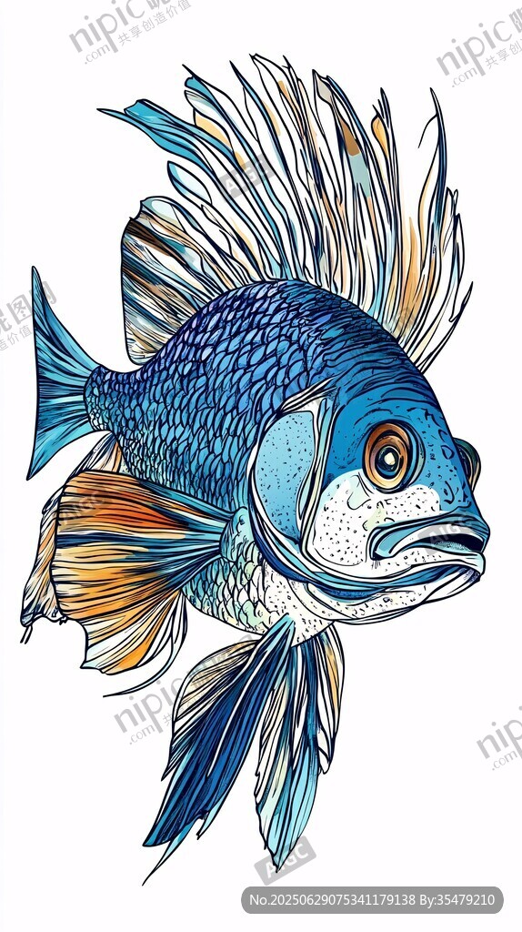 藍(lán)色花紋魚插畫