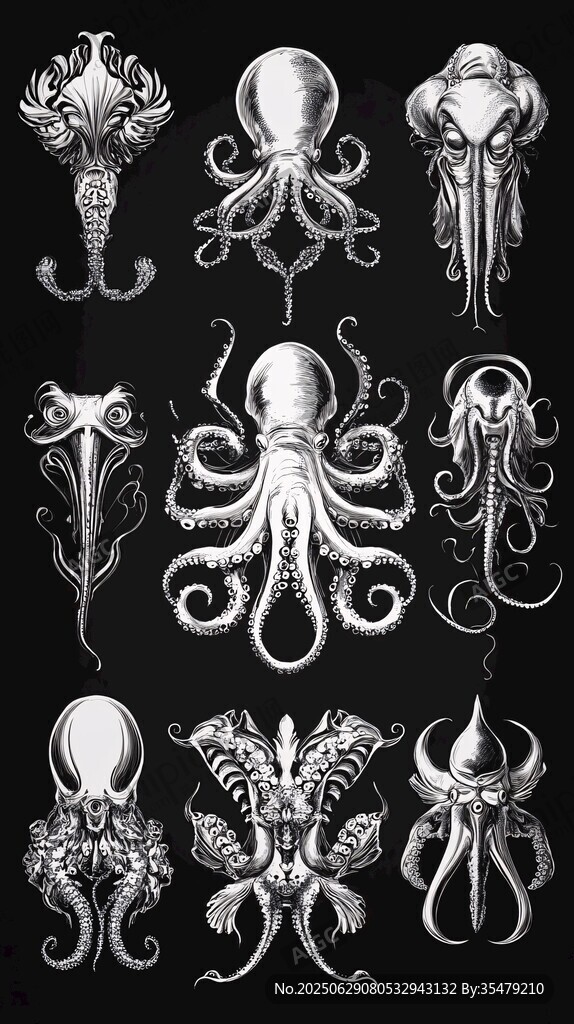 復古風海洋章魚插畫集合