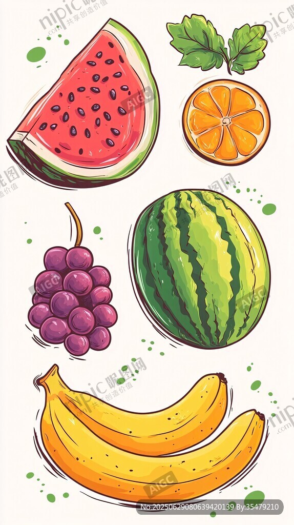 多彩夏日水果插畫