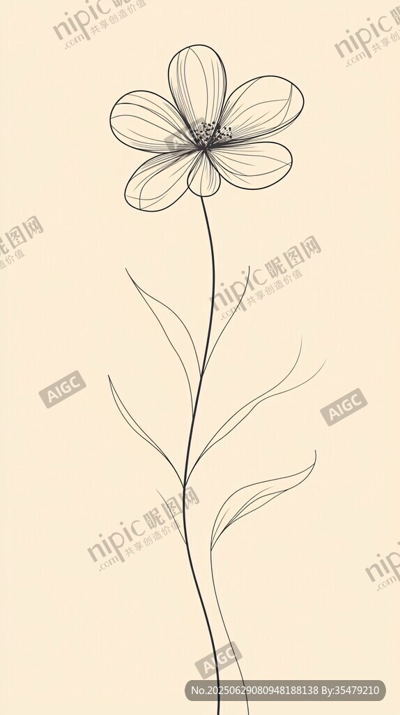 簡約線條風單朵花卉插畫