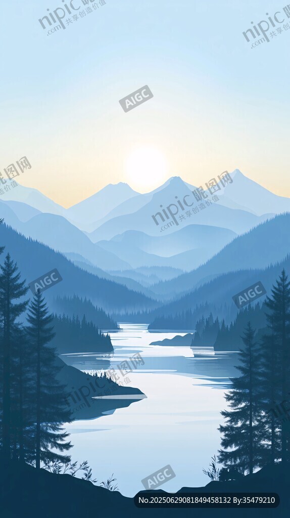 山間晨湖美景