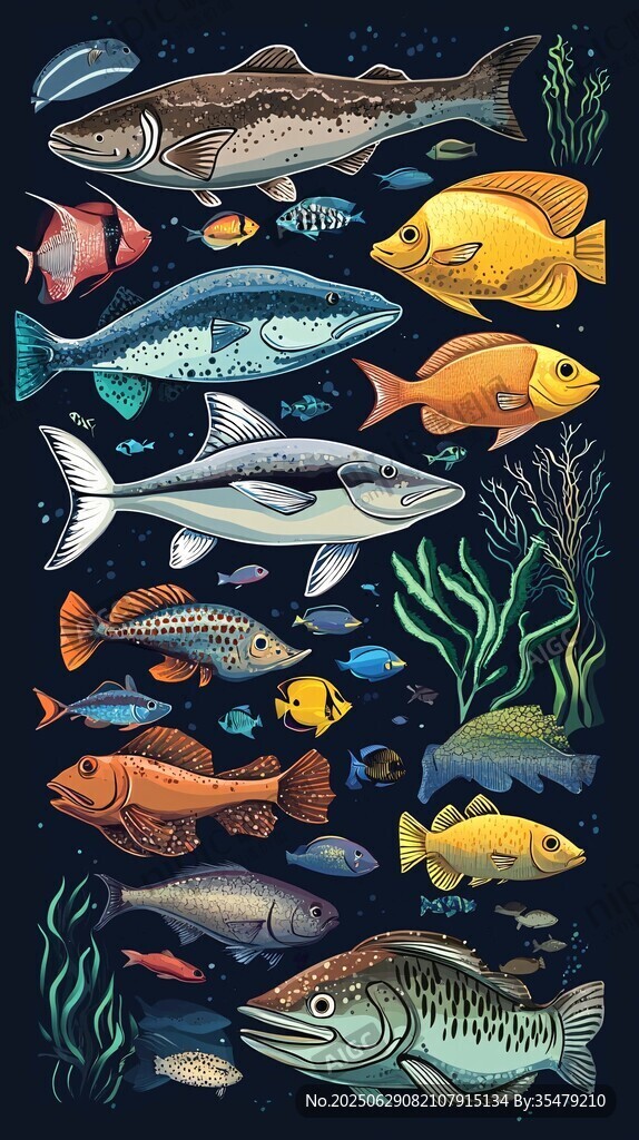 海洋魚類大集合插畫