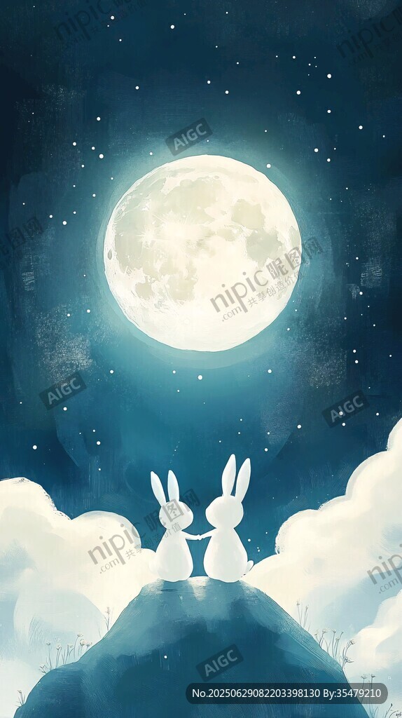月下雙兔共賞浩瀚星空