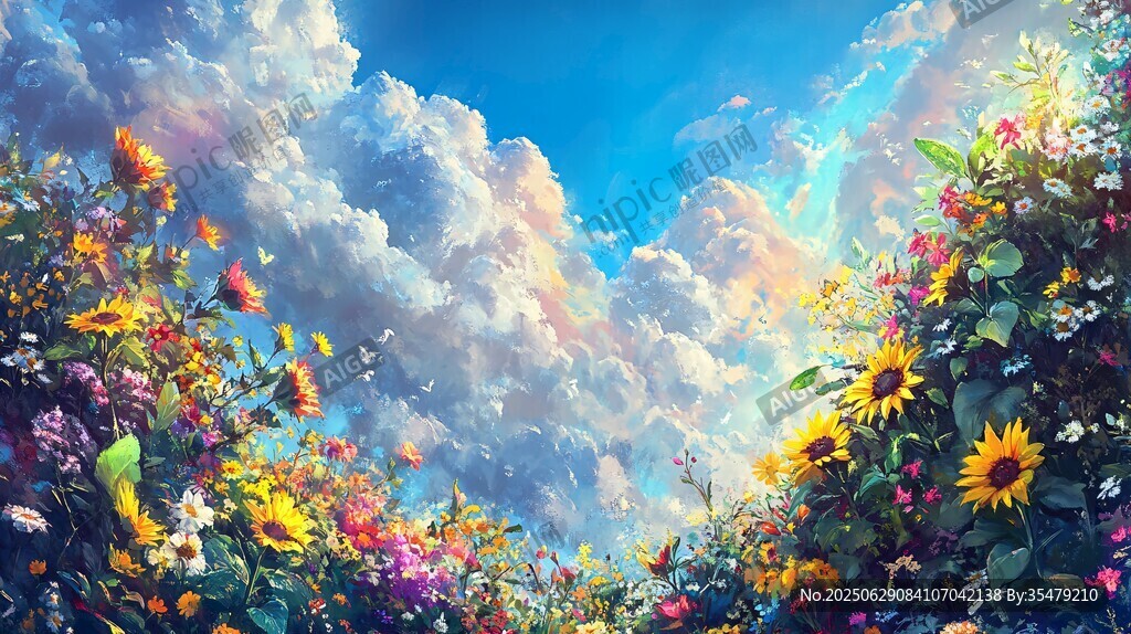夢(mèng)幻花海中的絢爛天空