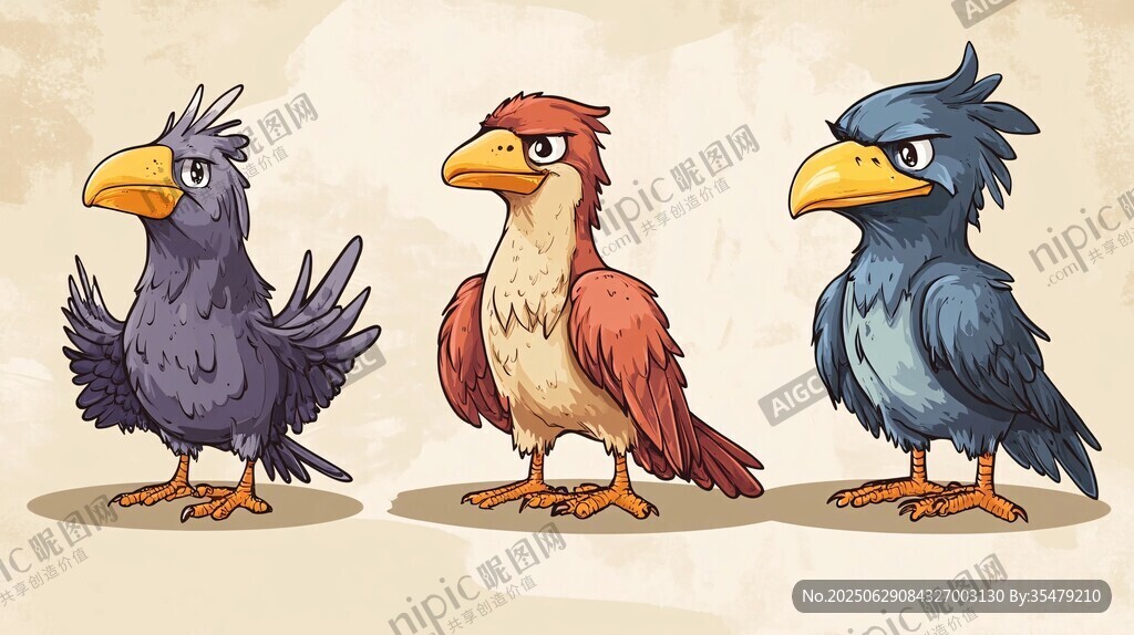 三只可愛的卡通風格鳥兒