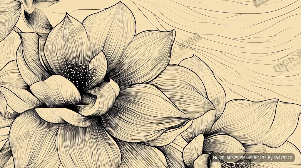 復(fù)古線條風(fēng)蓮花藝術(shù)插畫